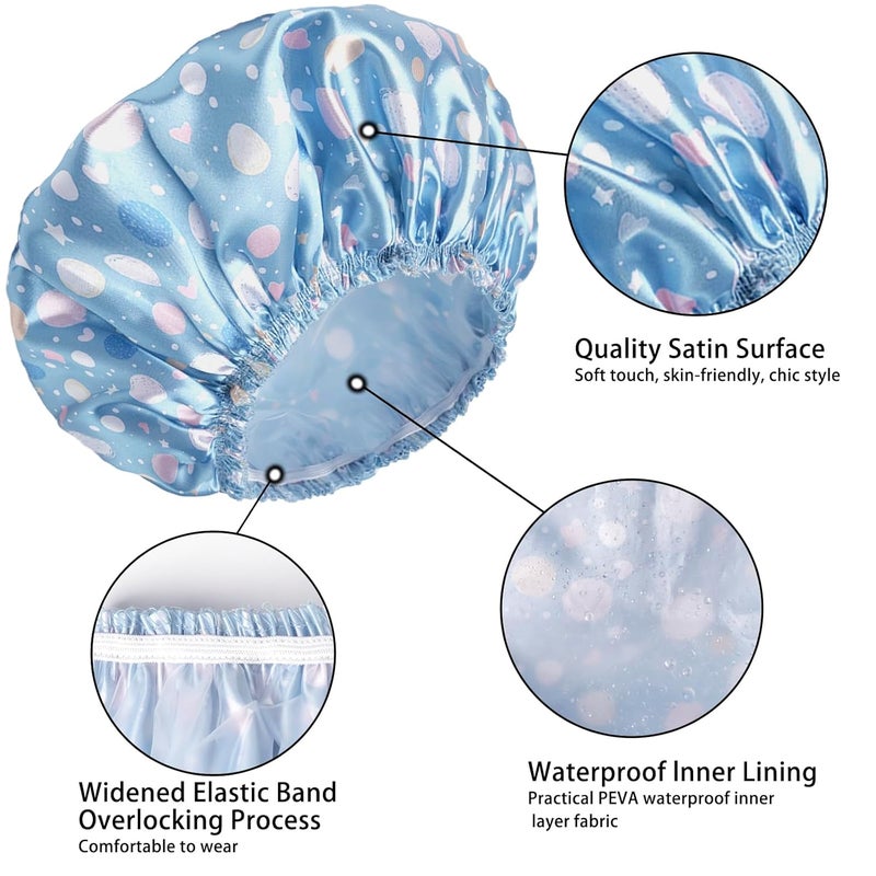 CHFONG Shower Caps for Women, 4 PCS Elastic and Reusable Bath Caps, Double Layers Shower Cap Reusable Waterproof, Bathing Shower Caps, Environmental Bath Hair Protection Cap - Polka Dots - Image 5
